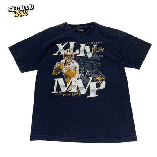 VINTAGE REEBOK DREW BREES SUPER BOWL XLIV MVP BLACK TEE ( S-M)