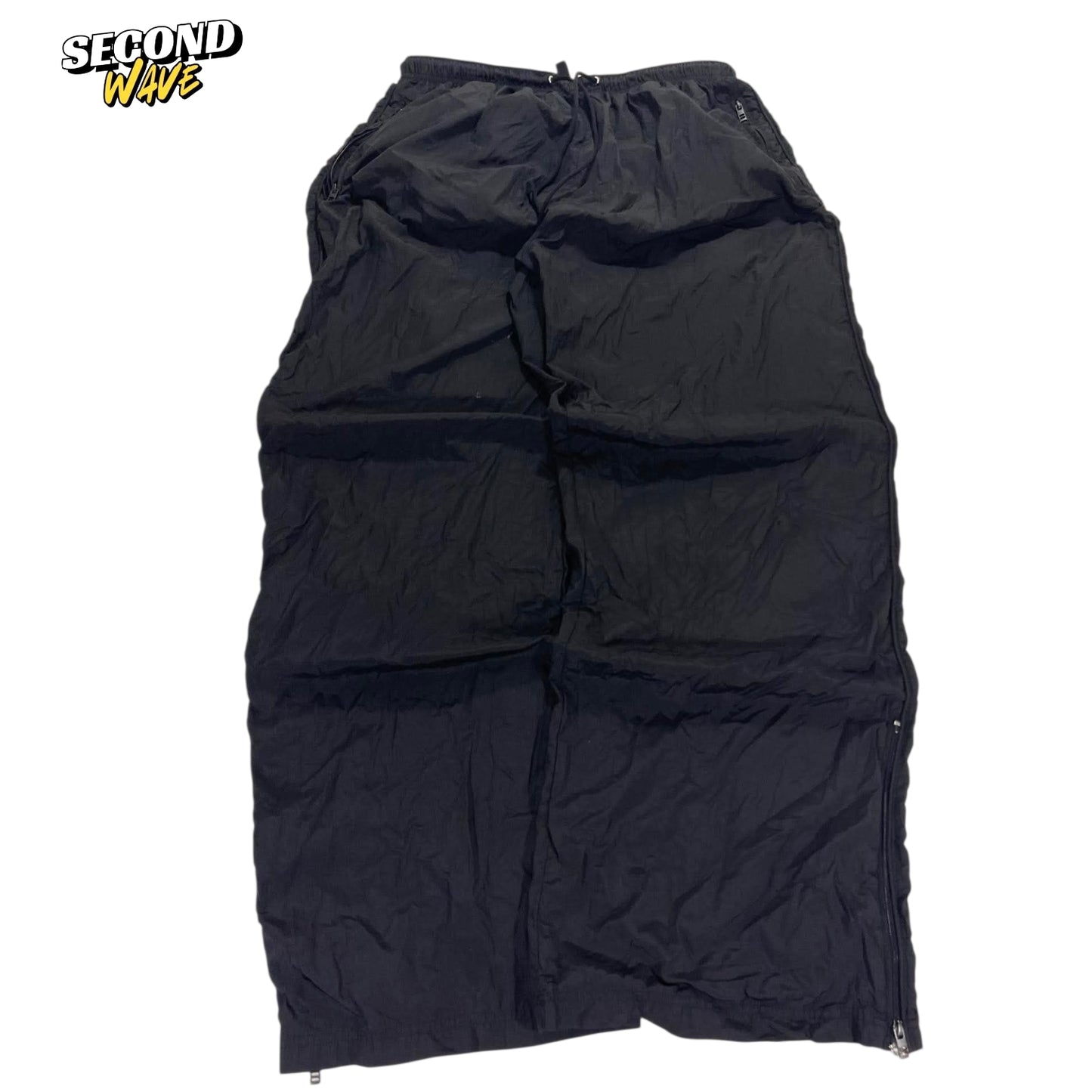 LIGHTWEIGHT BODY BLACK BAGGY WIDE LEG TRACK PANTS (L-XL)