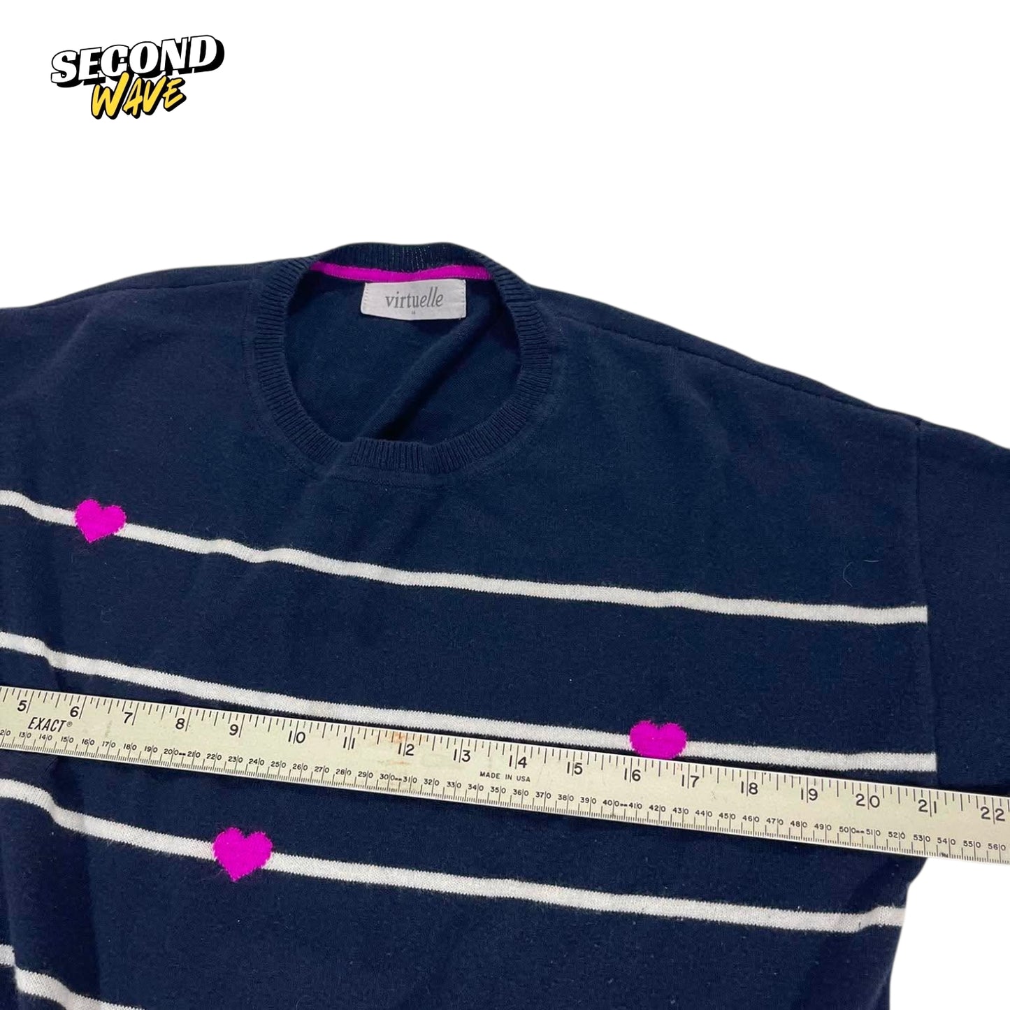 NAVY BLUE STRIPED HEART SWEATER (M)