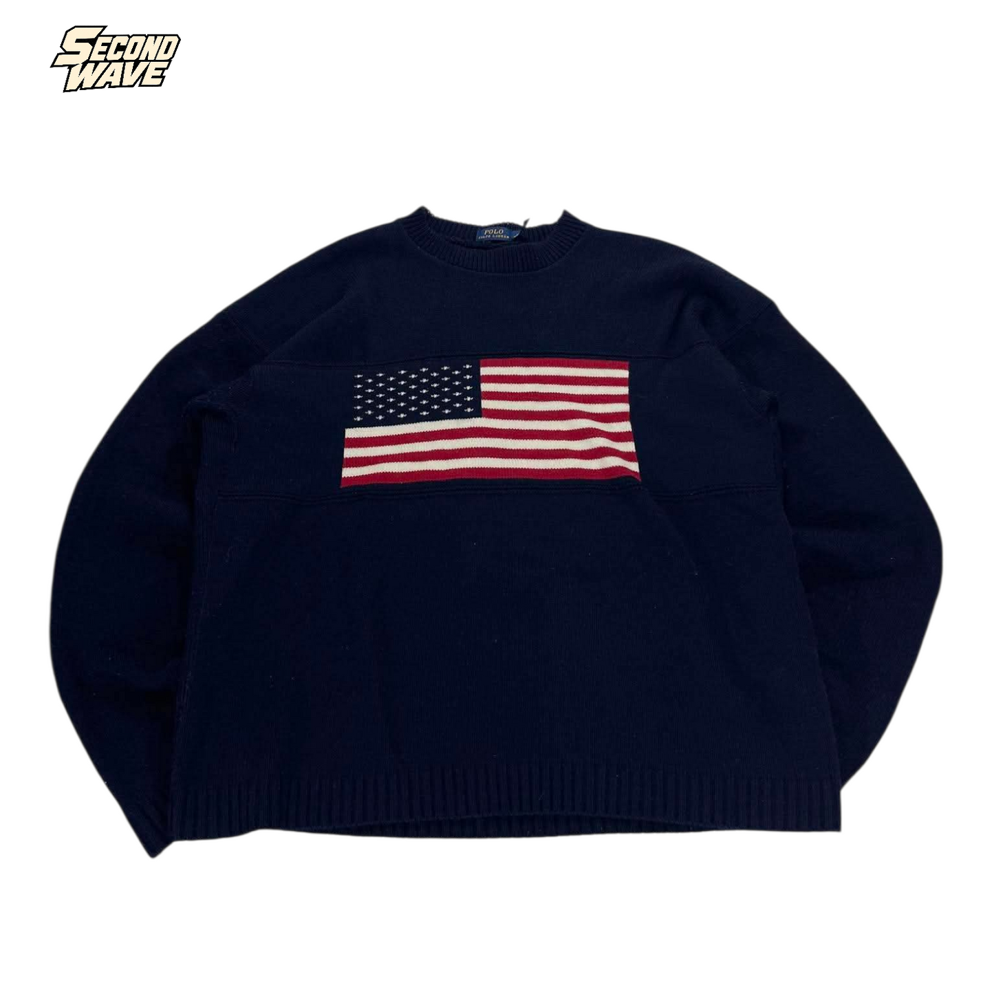 VINTAGE 100% COTTON RALPH LAUREN AMERICAN FLAG SWEATER (M)