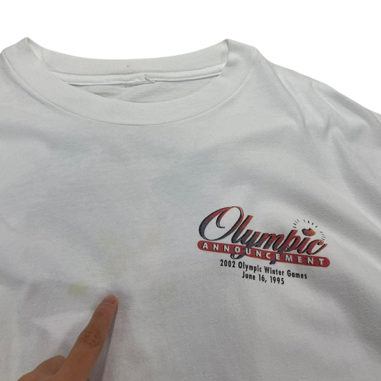 VINTAGE OLYMPIC ANNOUNCEMENT WHITE TEE (L)