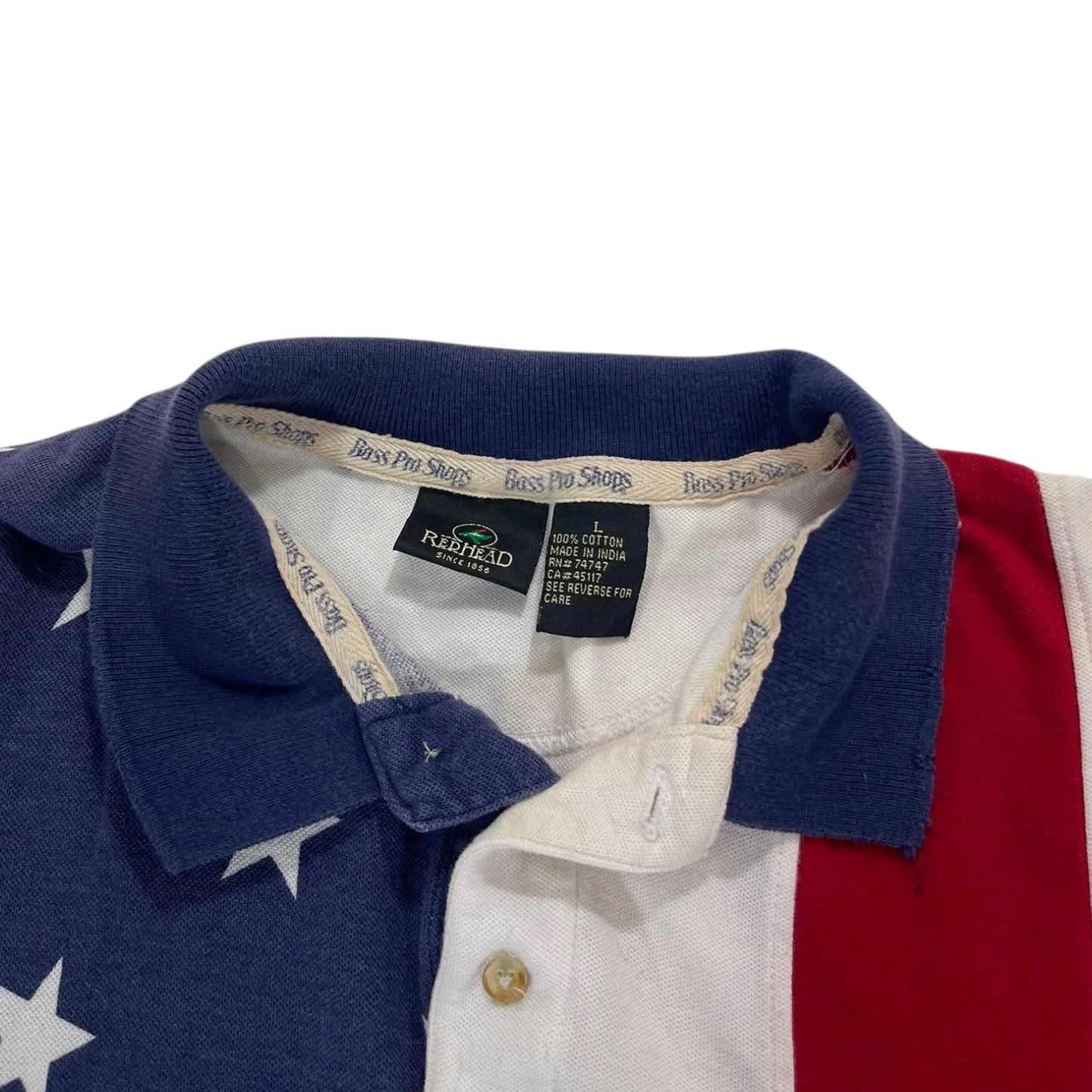 VINTAGE PASSB REDHEAD USA FLAG POLO SHIRT (L)