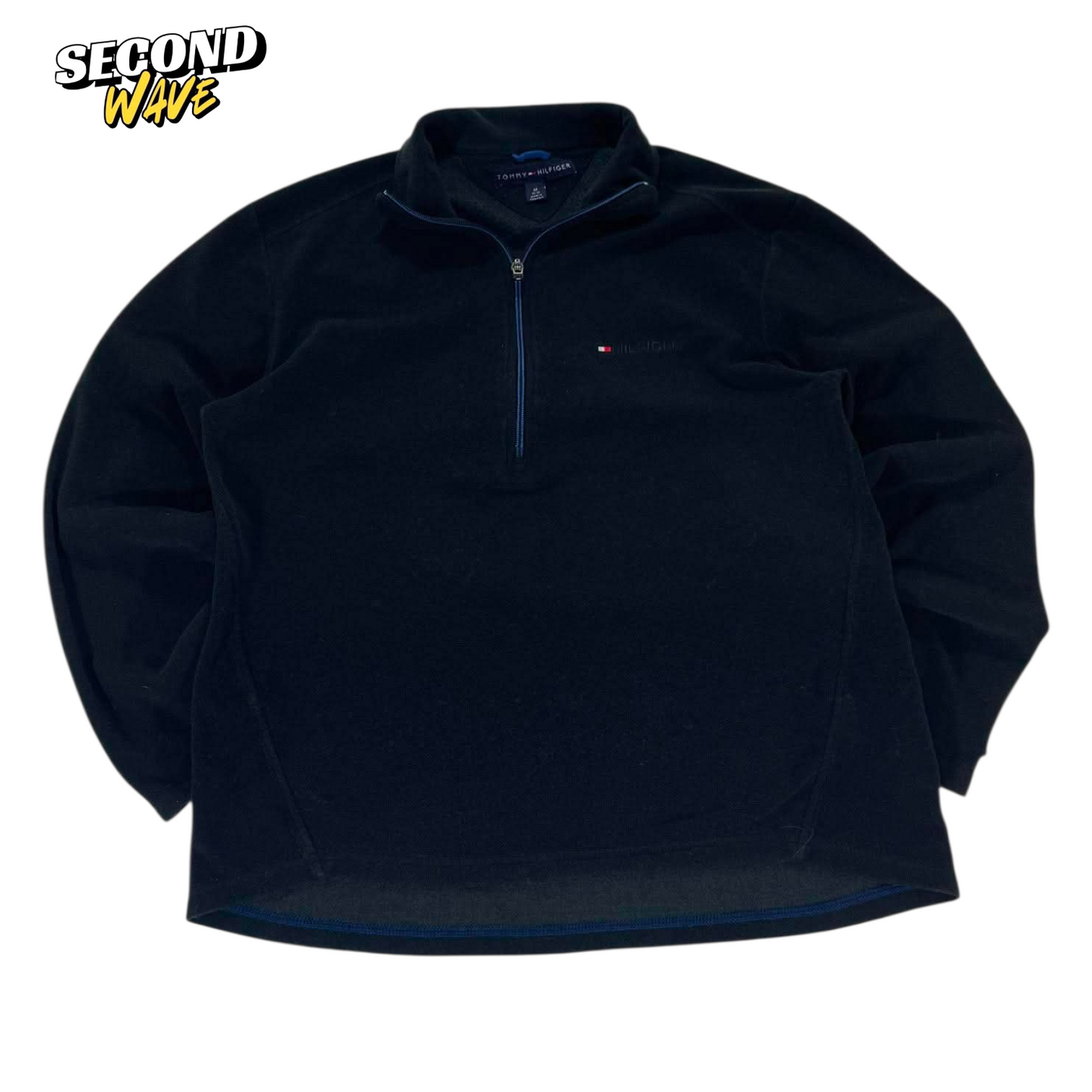 VINTAGE TOMMY HILFIGER NAVY BLUE QUARTER ZIP FLEECE (M)