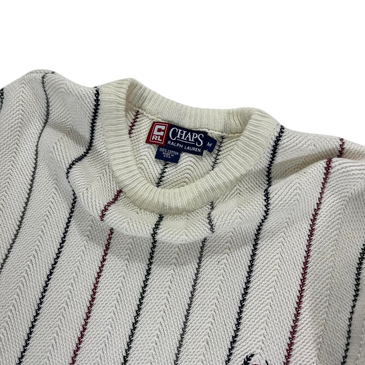 VINTAGE CHAPS RALPH LAUREN CREAM STRIPED SWEATER (M)