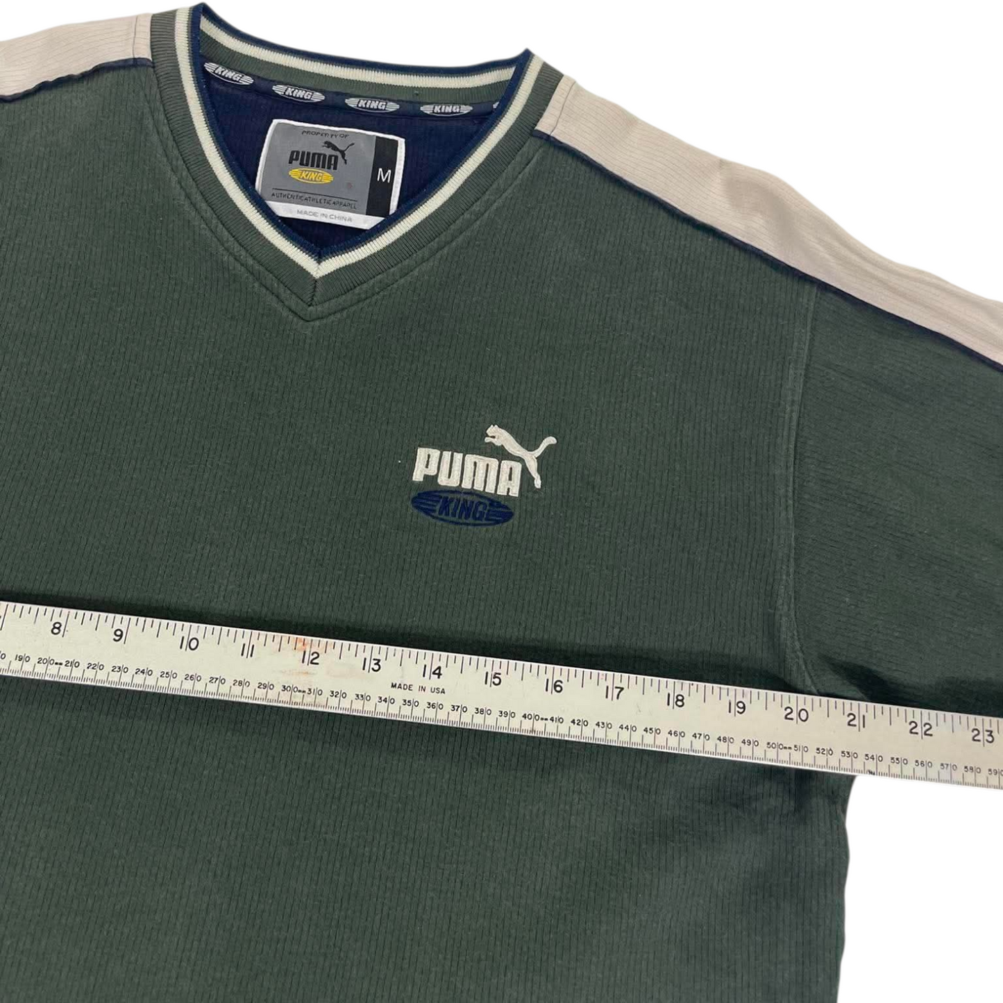 VINTAGE PUMA GREEN LONG SLEEVE SHIRT (M-L)