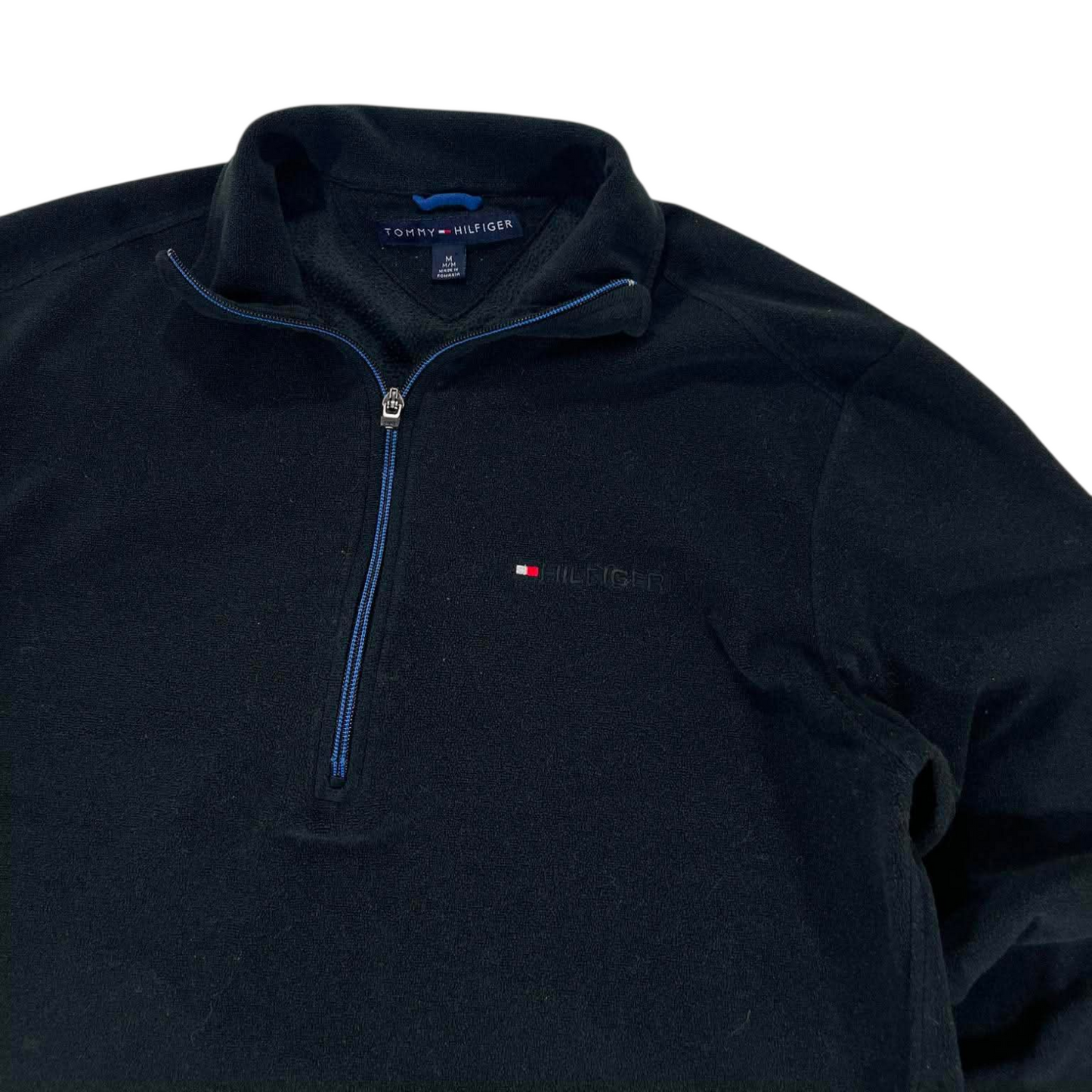 VINTAGE TOMMY HILFIGER NAVY BLUE QUARTER ZIP FLEECE (M)