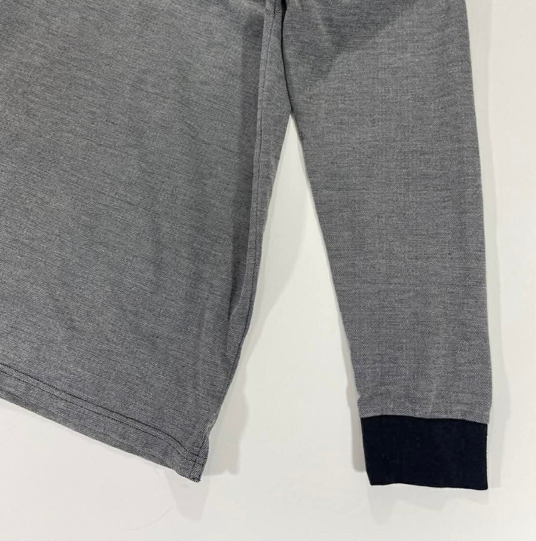 VINTAGE CHISEL GREY LONG SLEEVED POLO SHIRT WITH CONTRAST COLLAR AND CUFFS (L)