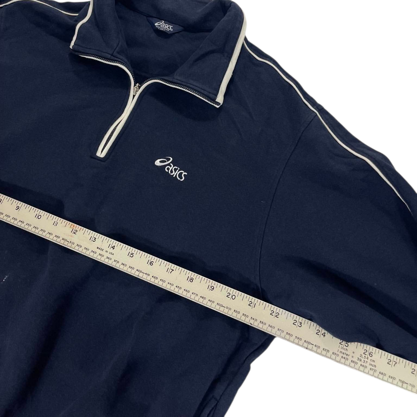 VINTAGE ASICS BLUE QUARTER ZIP (M (105))