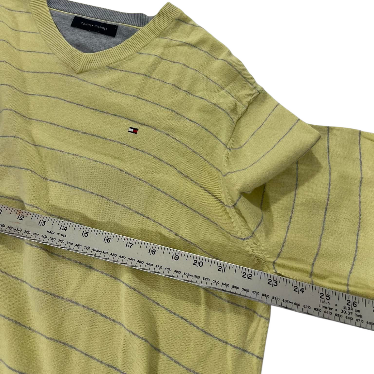 TOMMY YELLOW STRIPED V LONG SLEEVE (BEST FIT LARGE)
