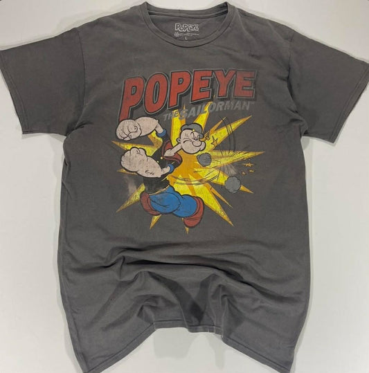 POPEYE THE SAILORMAN GREY COTTON T-SHIRT (L)