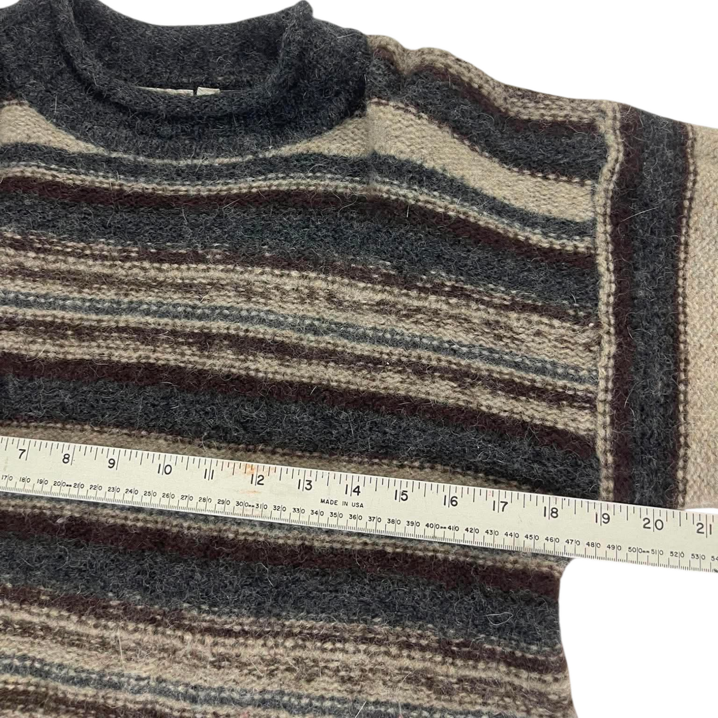 90s BLUE EARTH STRIPED WOOL SWEATER (M)