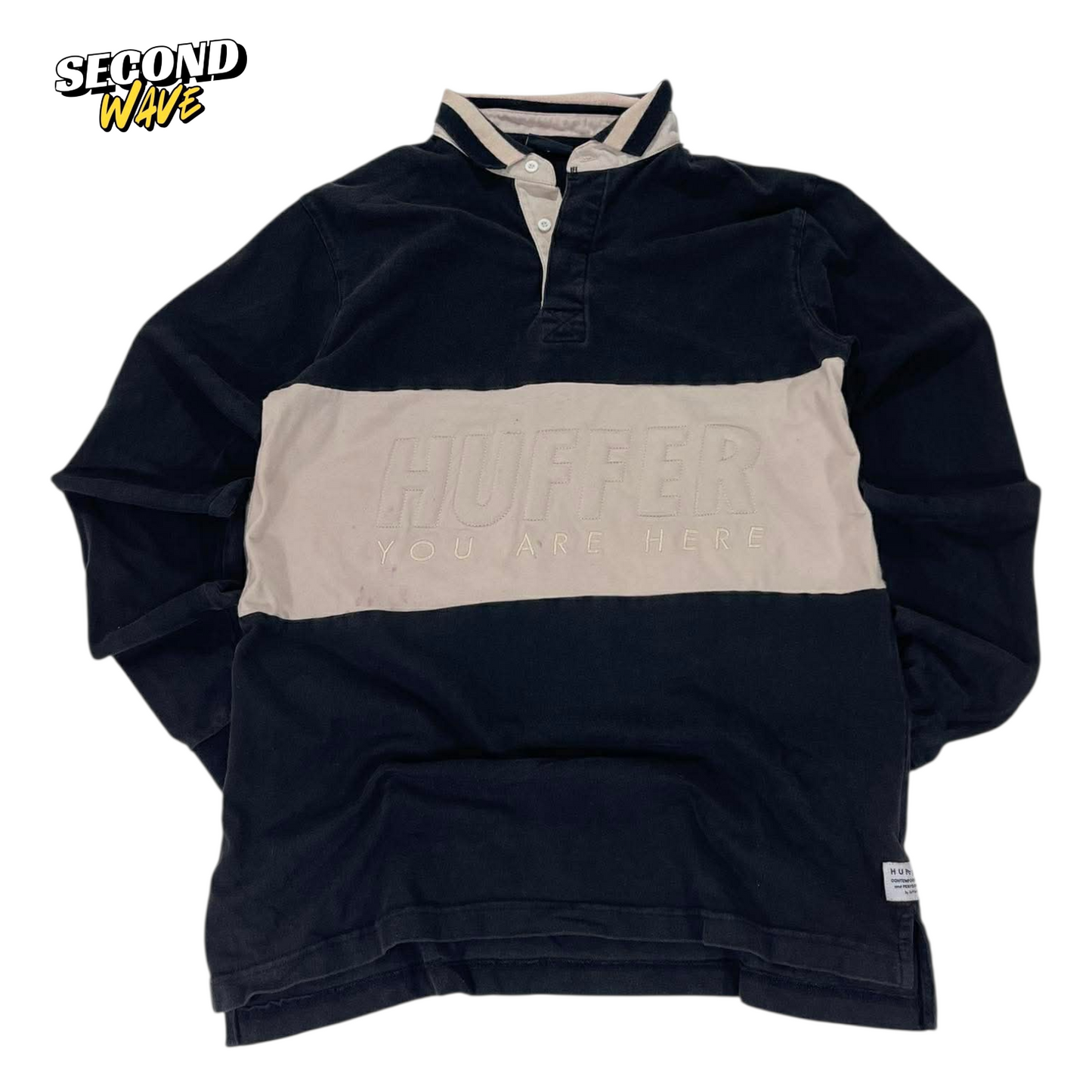 HUFFER RUGBY LONG SLEEVE POLO SHIRT (S-M)