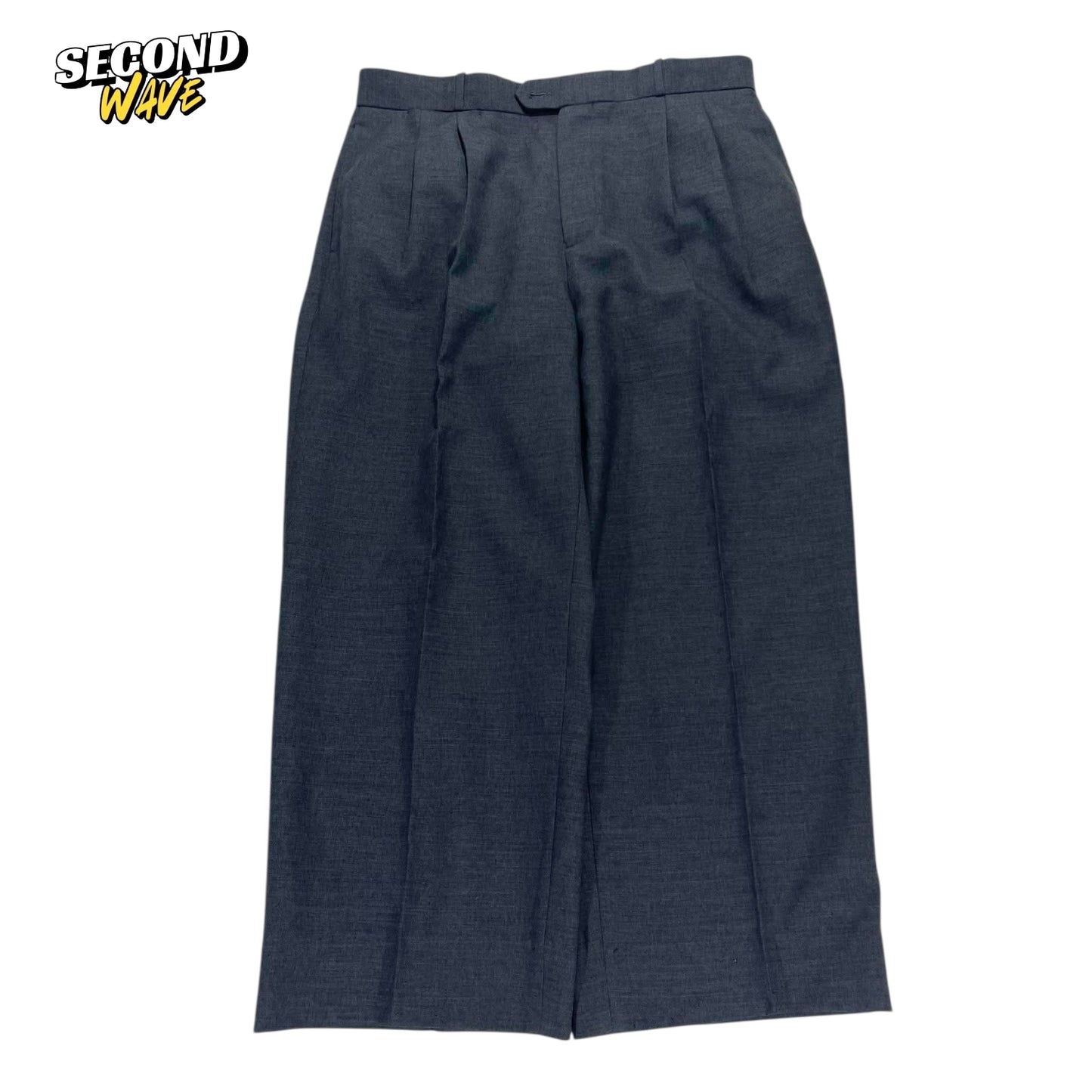 VINTAGE JOHN LEWIS NAVY PLEATED WIDE LEG TROUSERS (34)