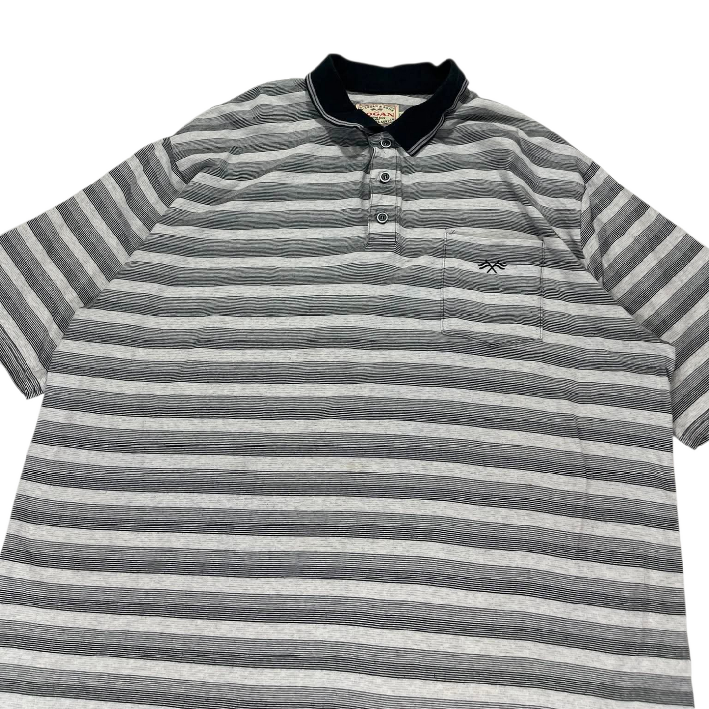 VINTAGE LOGAN & SONS GREY STRIPED POLO SHIRT (XXL)