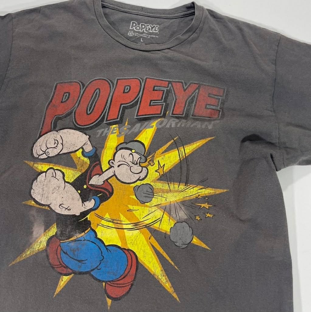 POPEYE THE SAILORMAN GREY COTTON T-SHIRT (L)