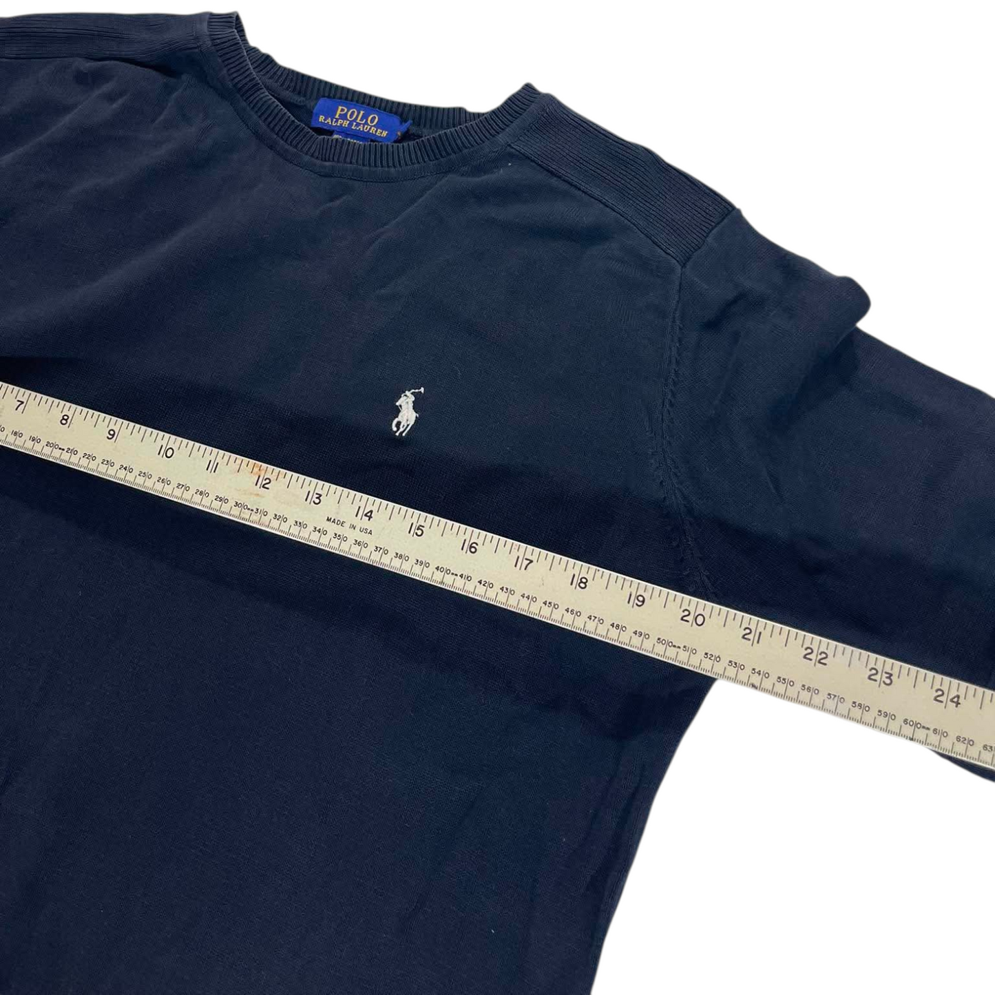 100% COTTON POLO RALPH LAUREN NAVY CREWNECK (BEST FIT M)
