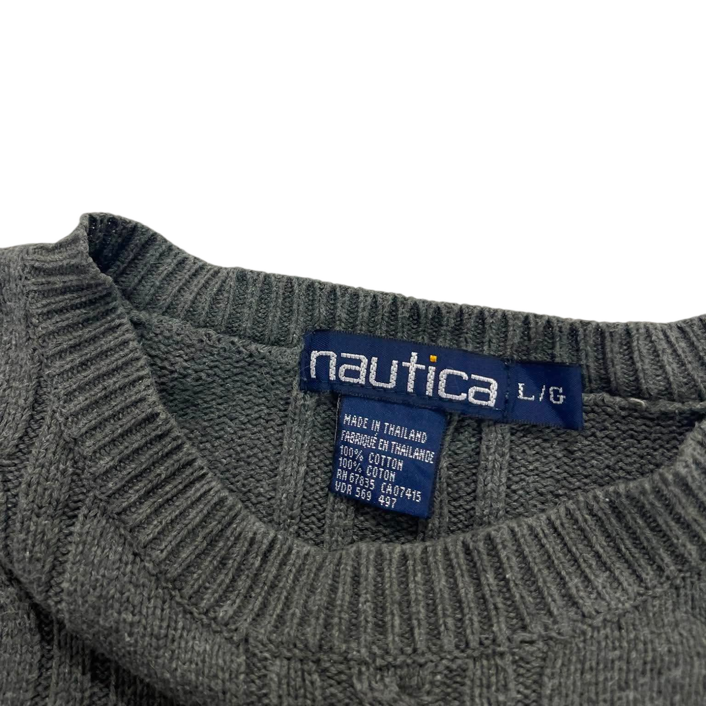 NAUTICA GRAY CABLE KNIT SWEATER (L)