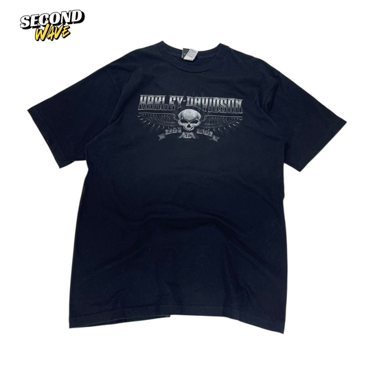 VINTAGE HARLEY DAVIDSON BLACK SKULL BIKER TEE (XL)