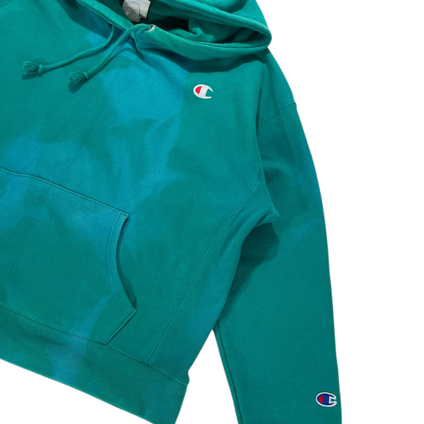 VINTAGE CHAMPION GREEN HOODIE WITH EMBROIDERED LOGO (M)