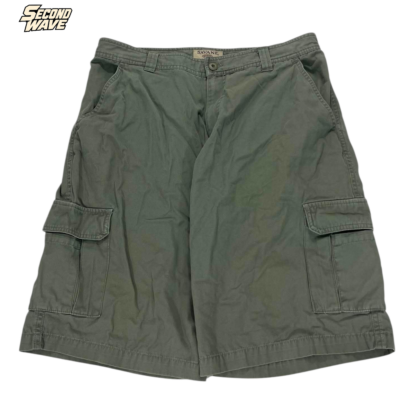 VINTAGE SAVANE GREEN CARGO SHORTS (34)