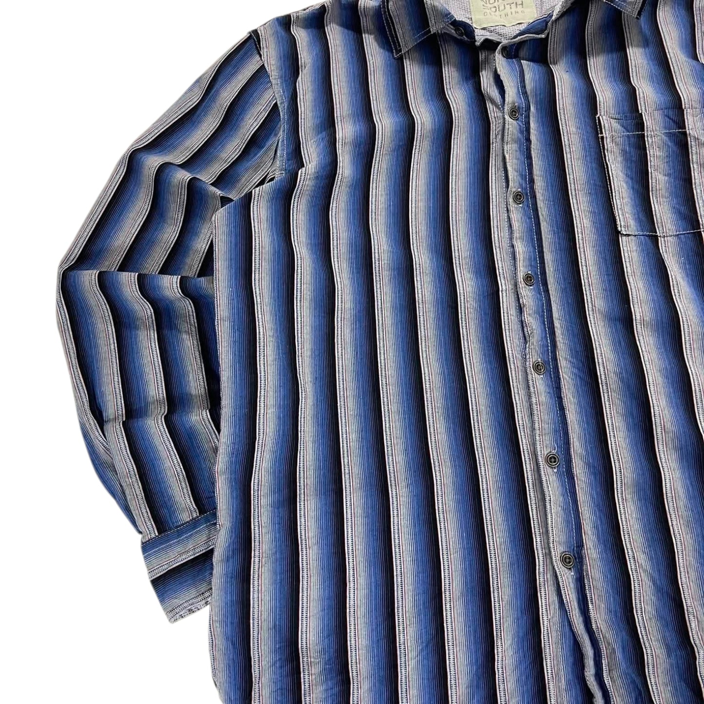 NORTH SOUTH CLOTHING BLUE STRIPED BUTTON UP SHIRT (XL)