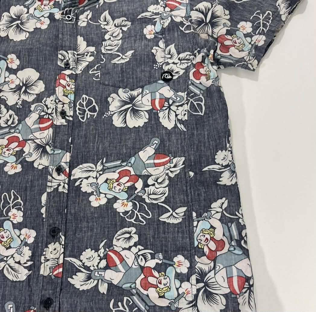 Y2K QUIKSILVER MULTICOLOURED BUTTON UP SHIRT (M)