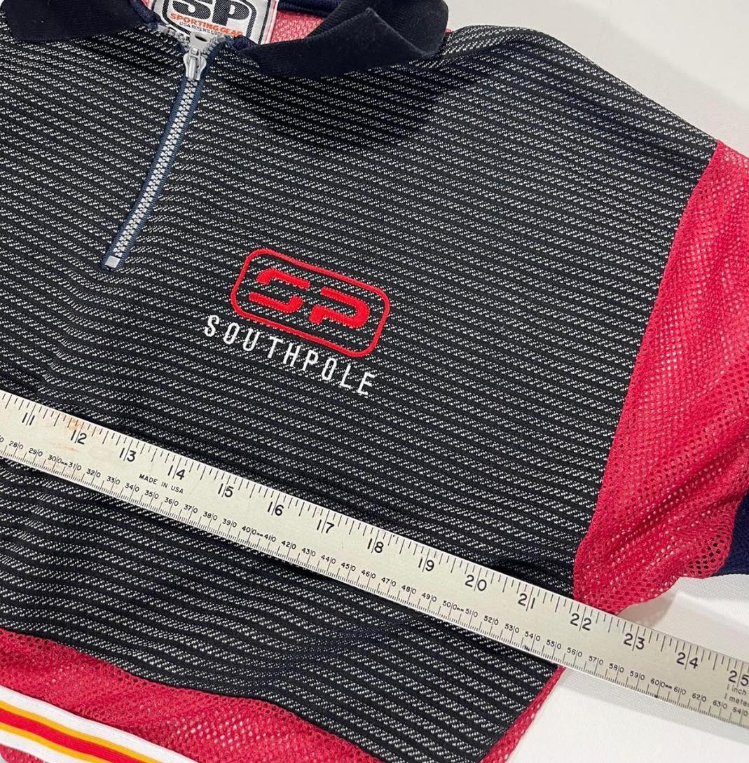 VINTAGE SOUTHPOLE RED& BLACK MESH QUARTER ZIP (L)