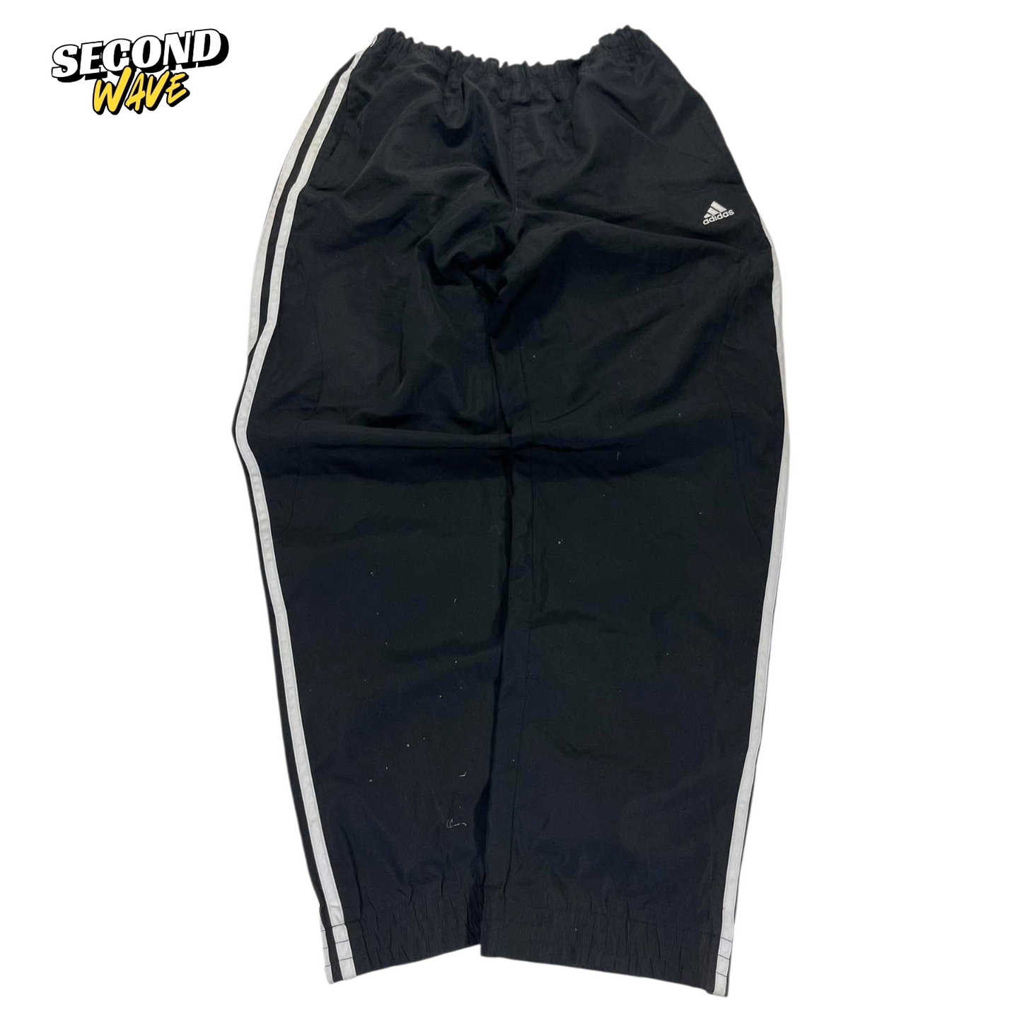 VINTAGE ADIDAS BLACK TRACK PANTS WITH WHITE STRIPED (42-44)