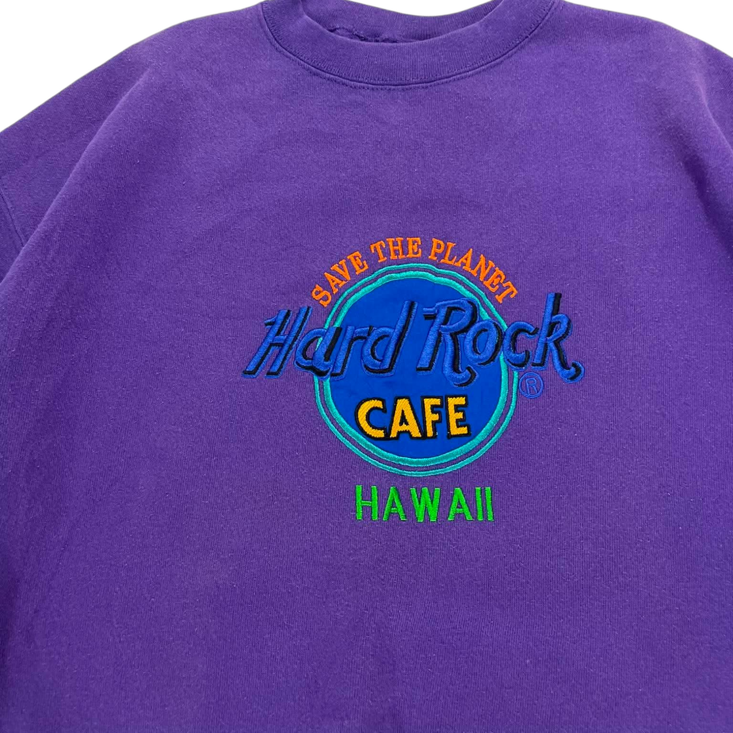 VINTAGE EMBROIDERED HARD ROCK CAFE PURPLE SWEATSHIRT (L)