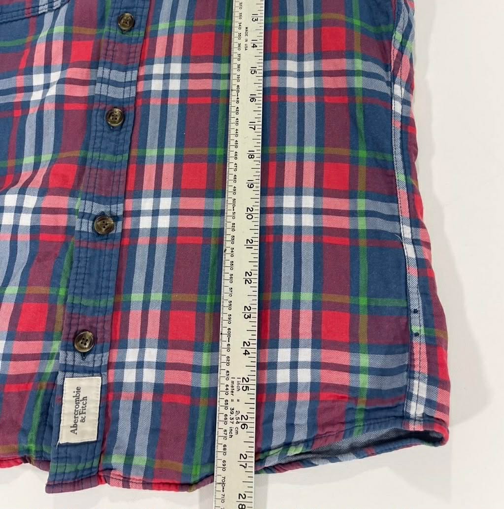 Y2K ABERCROMBIE & FITCH RED+BLUE PLAID BUTTON UP SHIRT (M)
