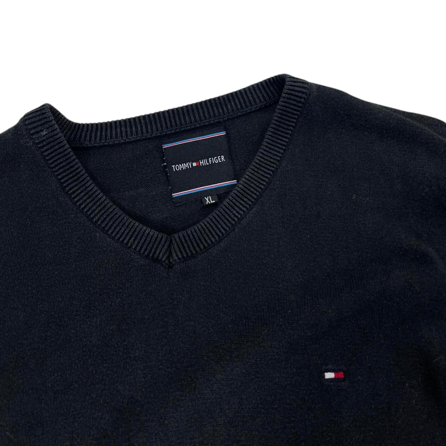 TOMMY HILFIGER BLACK V NECK SWEATER (L)