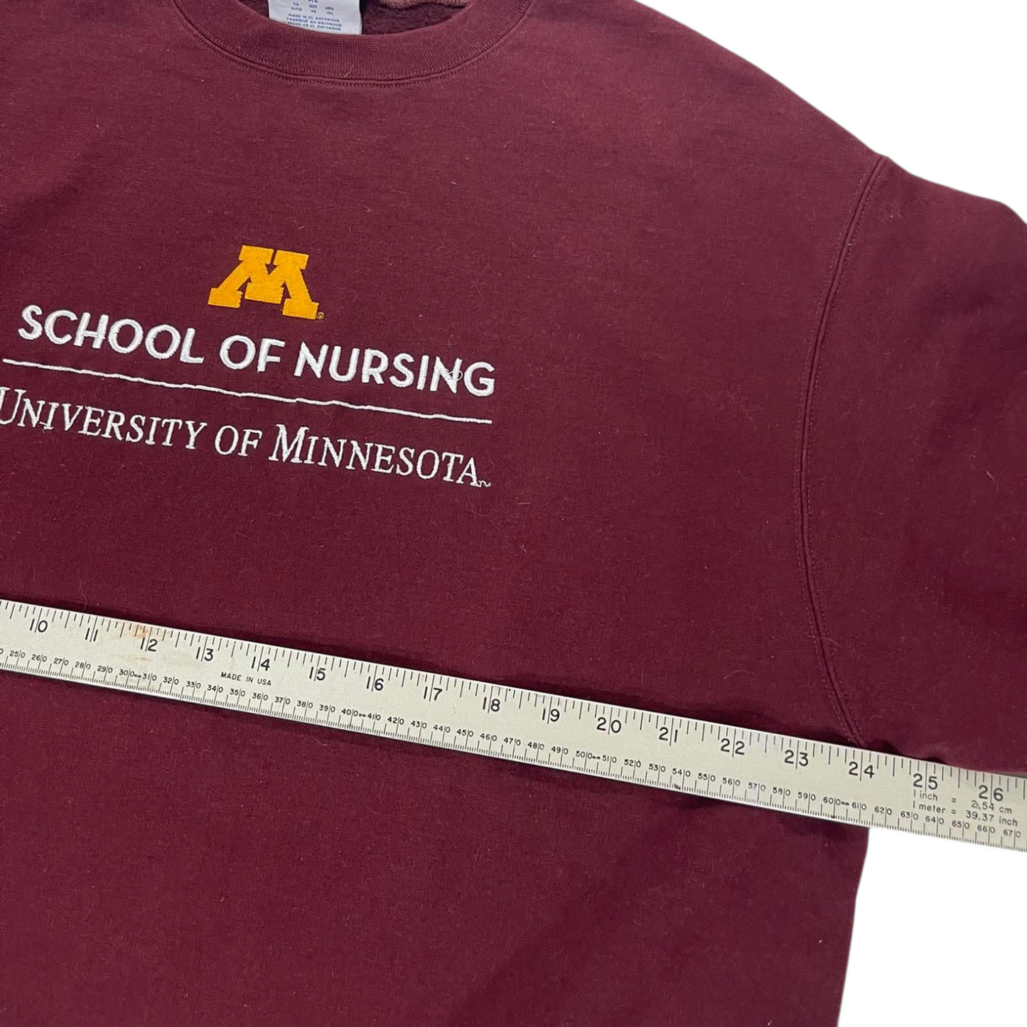 VINTAGE UNIVERSITY OF MINNESOTA SCHOOL OF NURSING BURGUNDY CREWNECK SWEATSHIRT (XL)