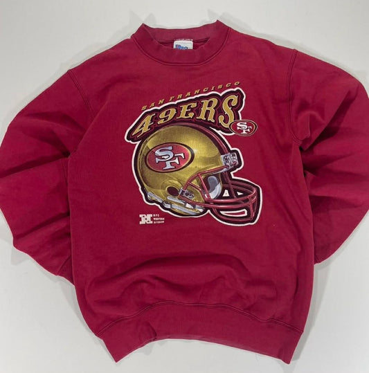 VINTAGE HELMET SAN FRANCISCO 49ERS RED CREWNECK SWEATSHIRT (M)