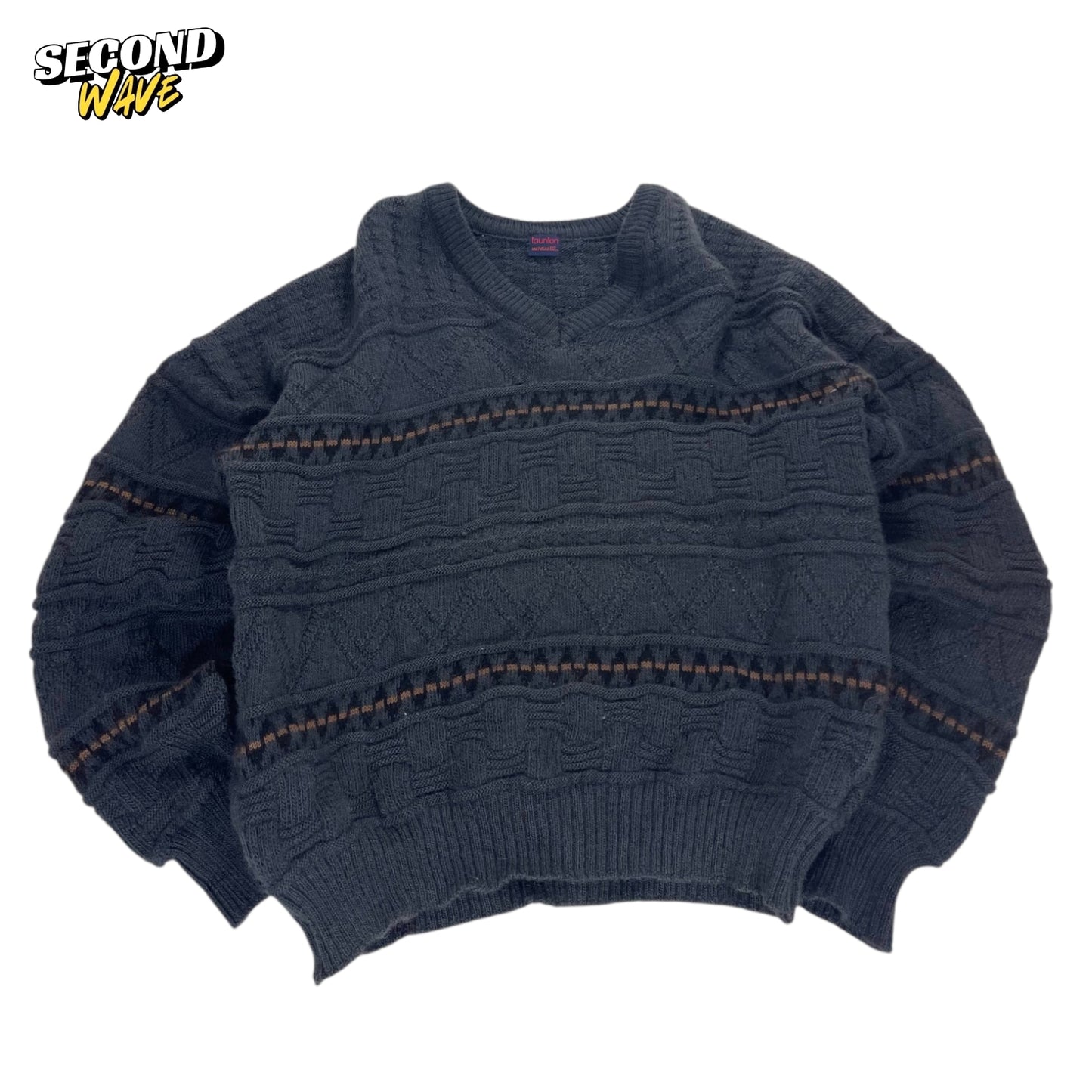 90S WOOL TAUNTON KNITWEAR BLACK CABLE SWEATER (M