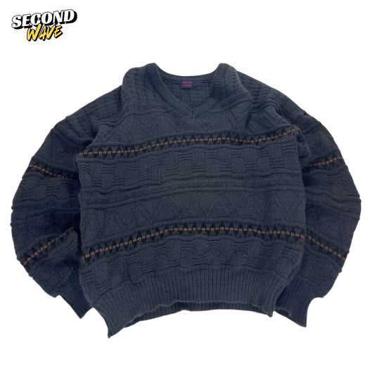 90S WOOL TAUNTON KNITWEAR BLACK CABLE SWEATER (M