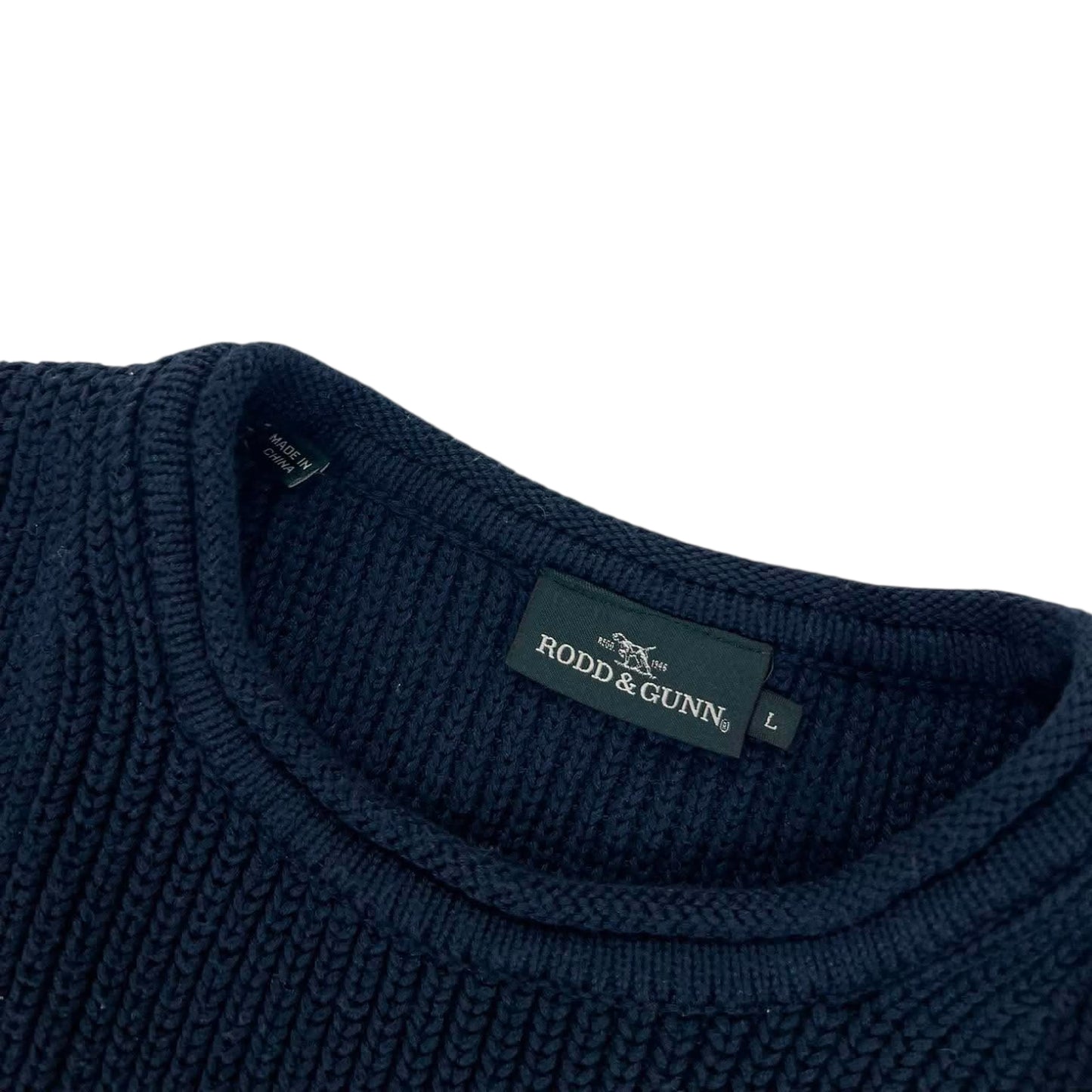 VINTAGE RODD & GUNN NAVY BLUE KNIT JUMPER (L)
