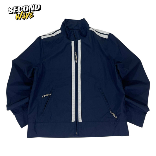 VINTAGE FILA NAVY BLUE WINDBREAKER JACKET WITH WHITE STRIPES (S-M)