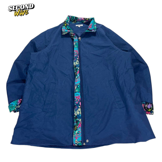 VINTAGE BLUE FLORAL PRINT ZIP UP JACKET (L)