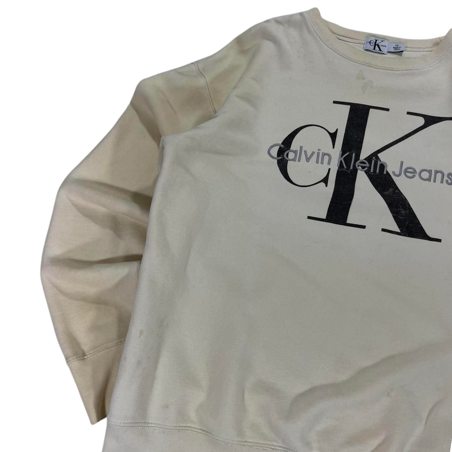 TRASHED VIBES CALVIN KLEIN CREAM CREWNECK (M)
