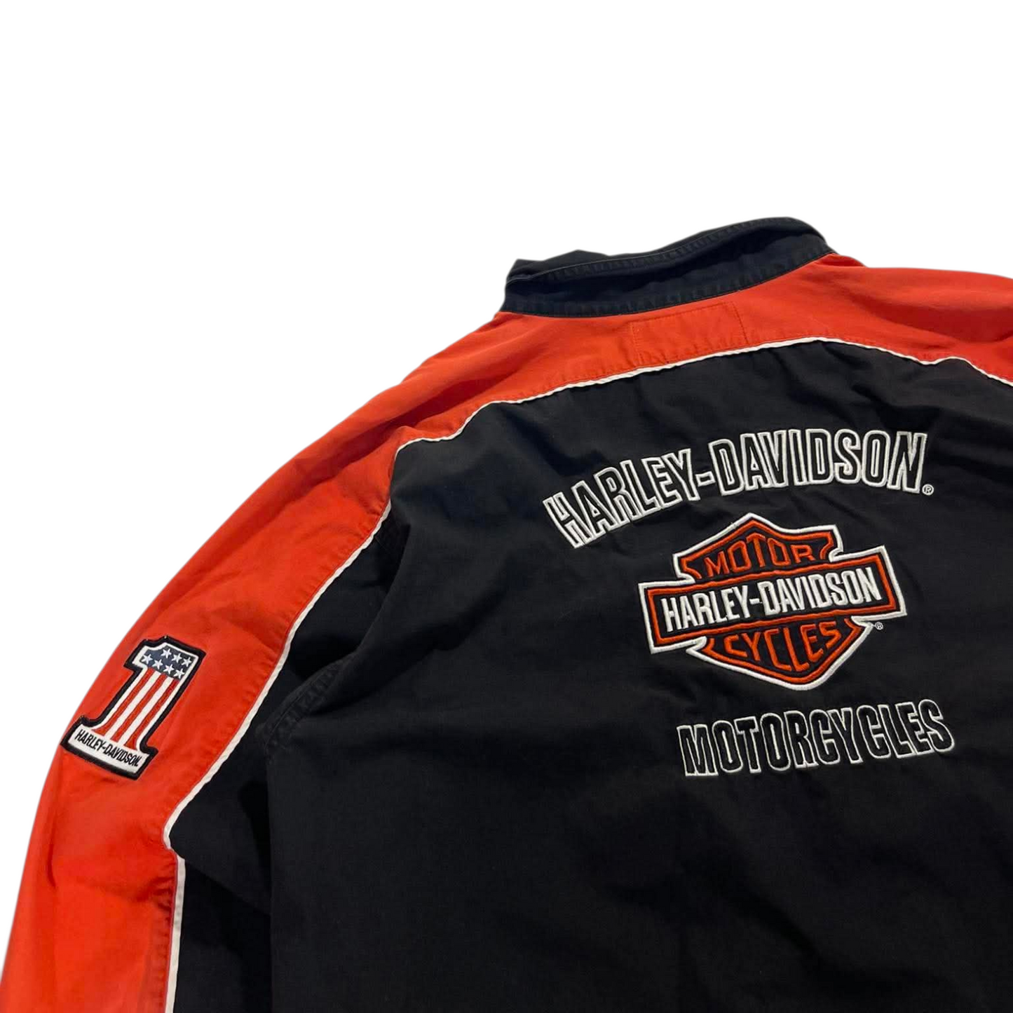 HARLEY DAVIDSON BLACK & ORANGE BUTTON-UP (L)