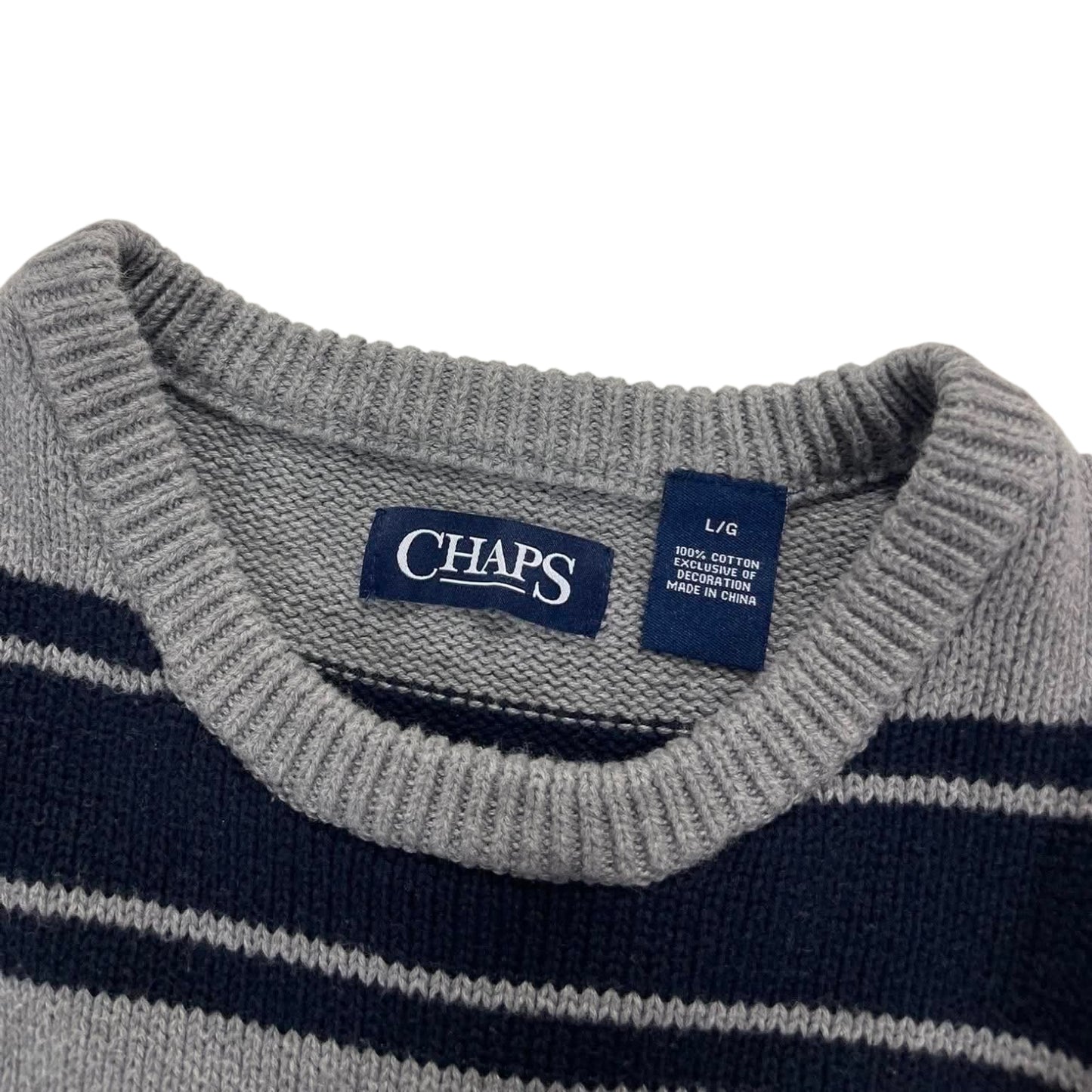 VINTAGE CHAPS GREY STRIPED SWEATER (L)