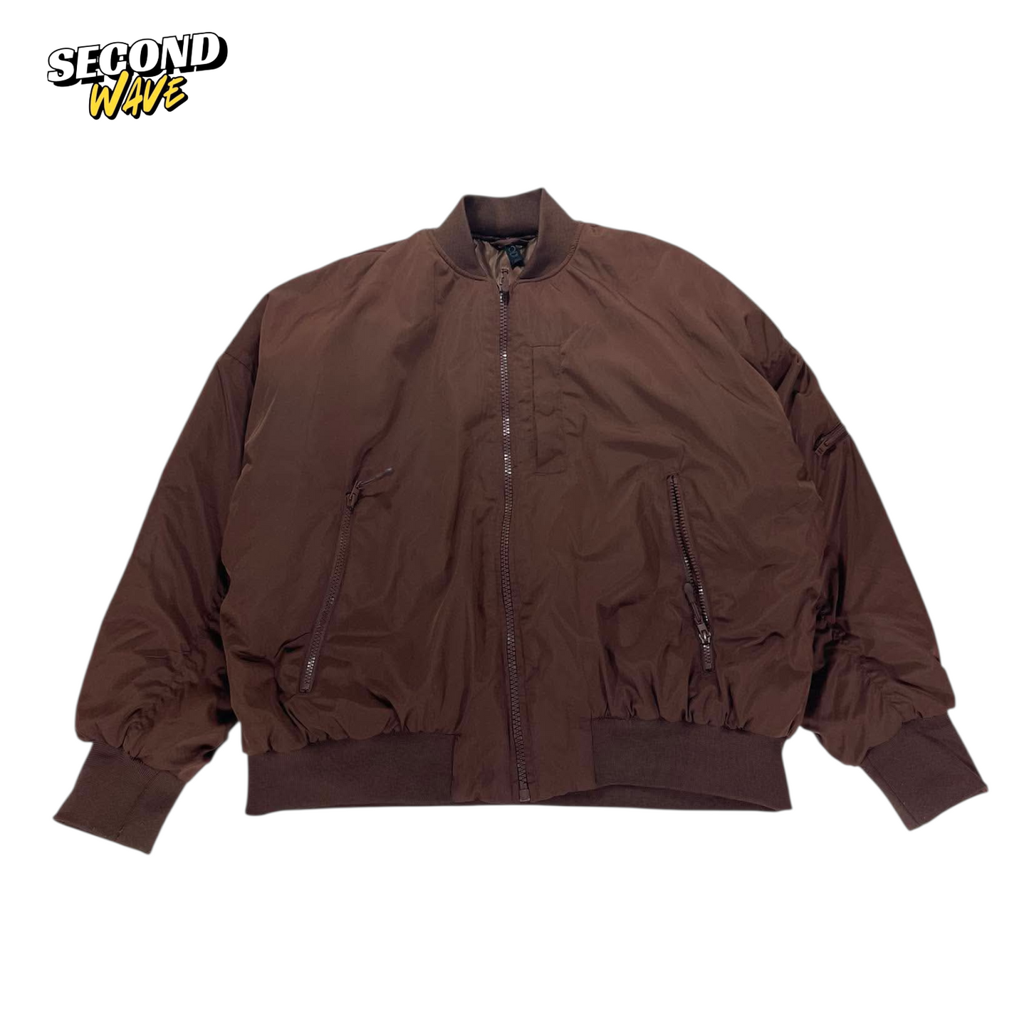BODY BROWN BOMBER JACKET WITH ZIPPER POCKETS AND ELASTIC CUFFS (M)