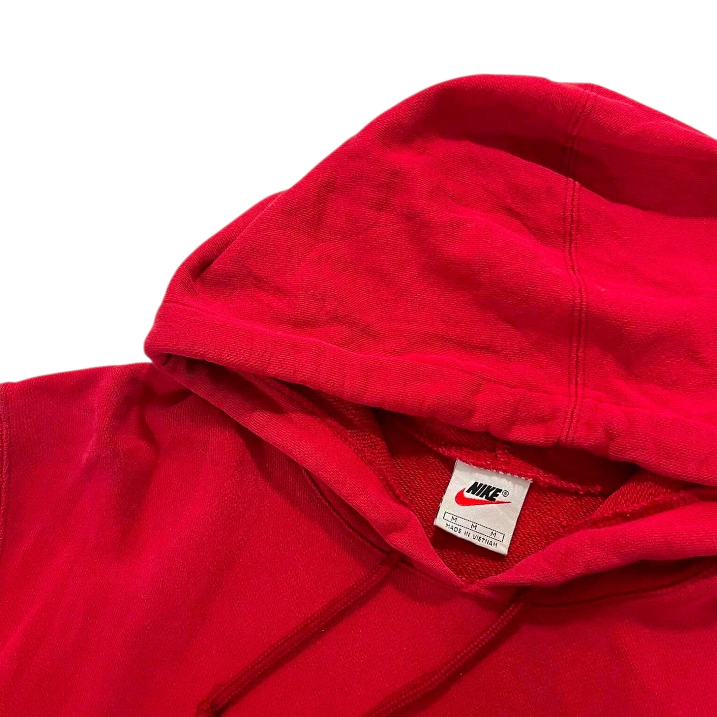 VINTAGE NIKE RED EMBROIDERED SPELLOUT HOODIE (M)