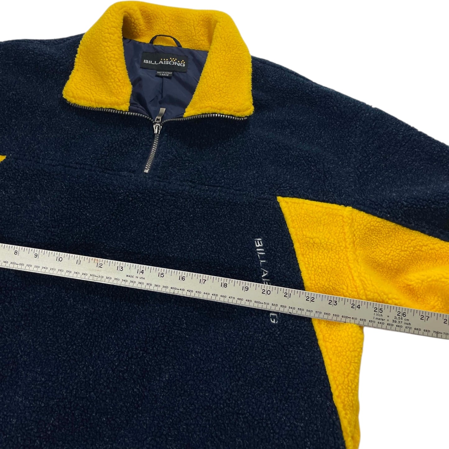 VINTAGE BILLABONG NAVY & YELLOW FLEECE JACKET (L)
