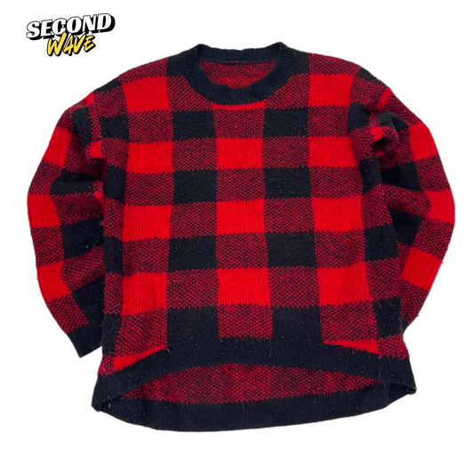 DOTTI RED/BLACK PLAID SWEATER WITH A COZY FEEL (M)