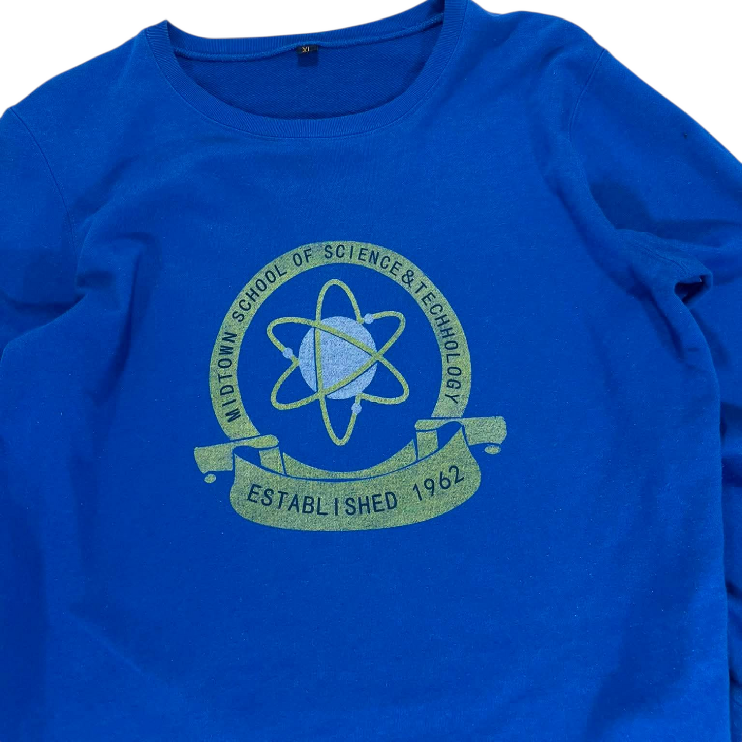 VINTAGE SCIENCE AND TECHNOLOGY BLUE CREWNECK SWEATSHIRT WITH GREEN LOGO (L)