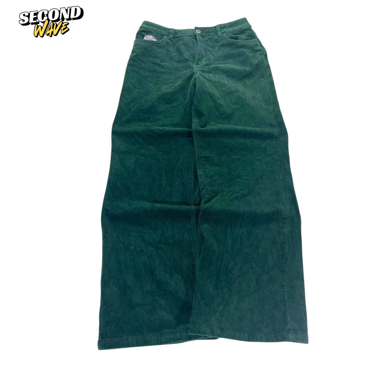 GREEN CORDUROY WIDE LEG TROUSERS (30)