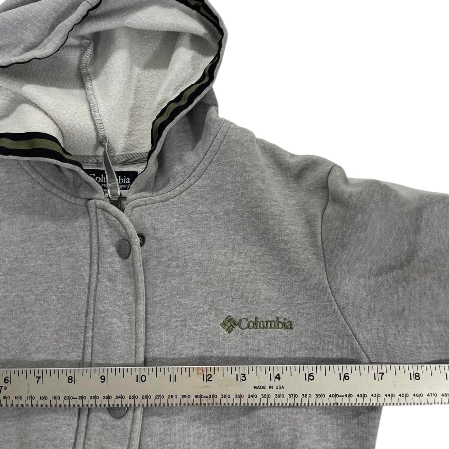 WOMENS VINTAGE COLUMBIA BUTTON UP HOODIE (L)