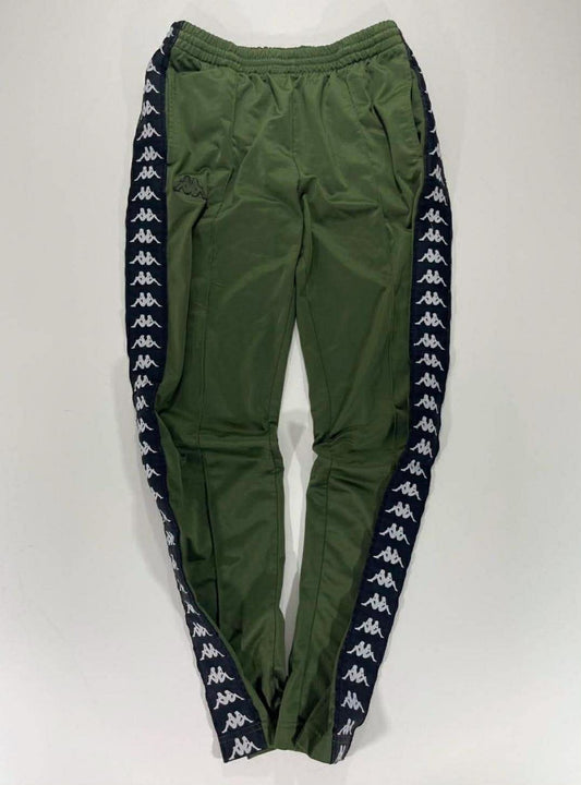 KAPPA GREEN TRACK PANTS WITH WHITE & NAVY STRIPES (M-L)
