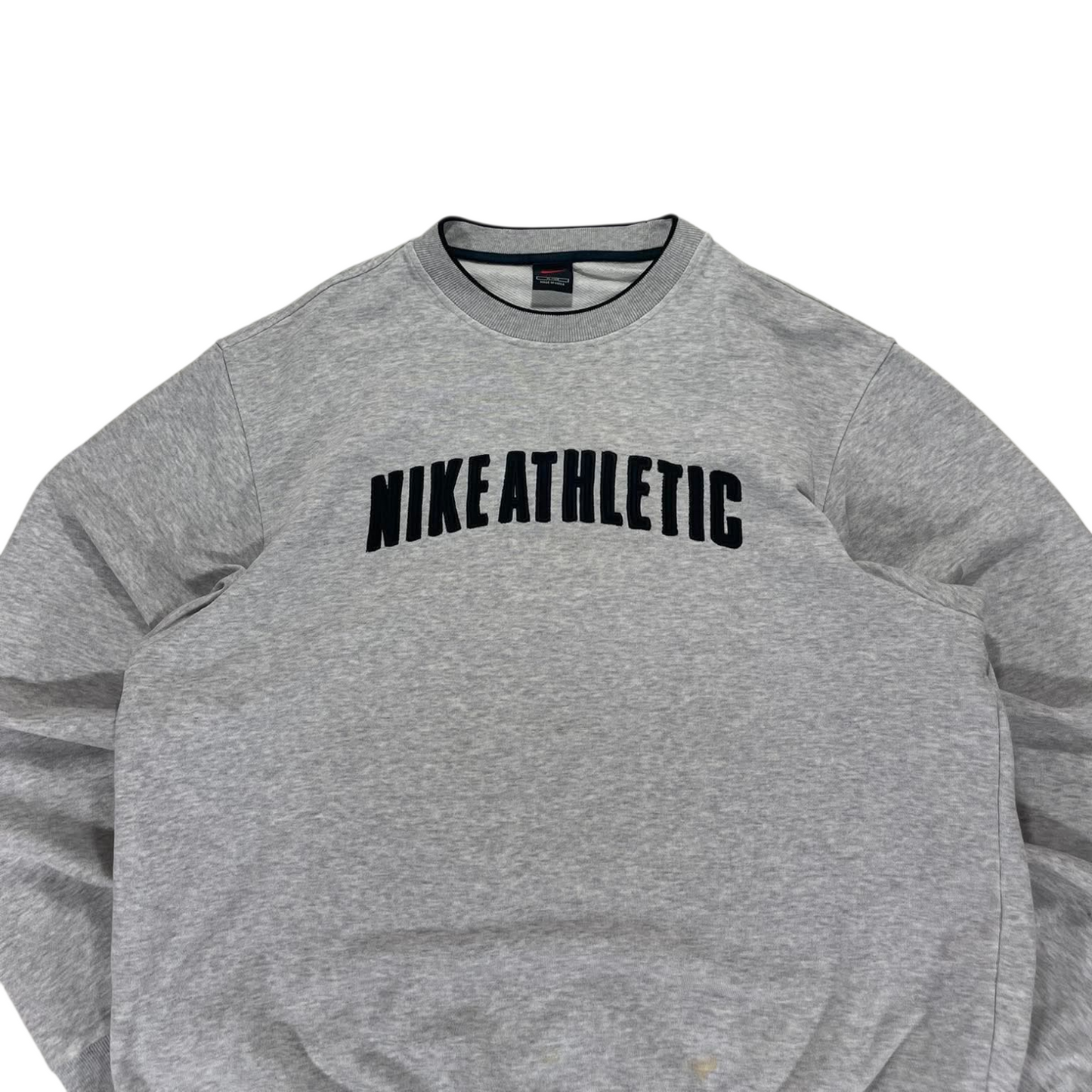VINTAGE NIKE GREY ATHLETIC SPELLOUT CREWNECK SWEATSHIRT (L-XL)